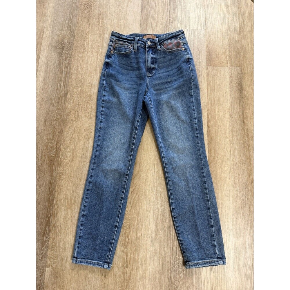 Judy Blue Jeans Slim Fit Buffalo Plaid Patch Details Womens Size 3/26